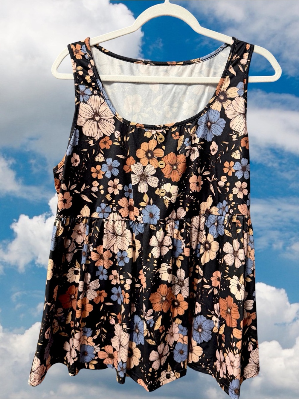 Emory Rose Women’s Size Large Tank Top Peplum Shirt Black Floral